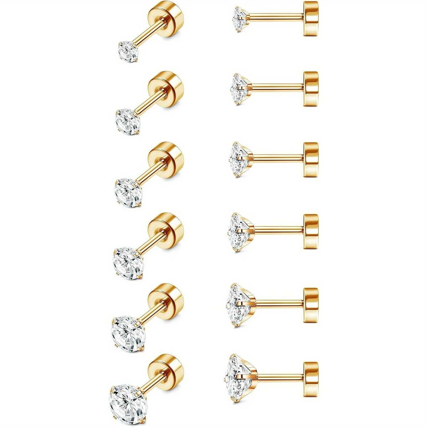 Stud Drperfect 18G Stainless Steel Earrings Piercing Ear Cartilage Set 2-7MM Round Barbell Stud Earring with Screw Flat Ball Back 24604-image-985828977