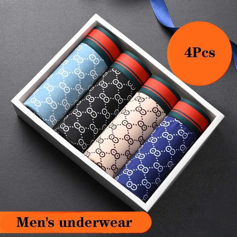 Underpants 4 pieces/mens shorts brand underwear sexy boxer mens underwear fashionable and breathable fun printed underwear mens underwear Q240603-image-985728537
