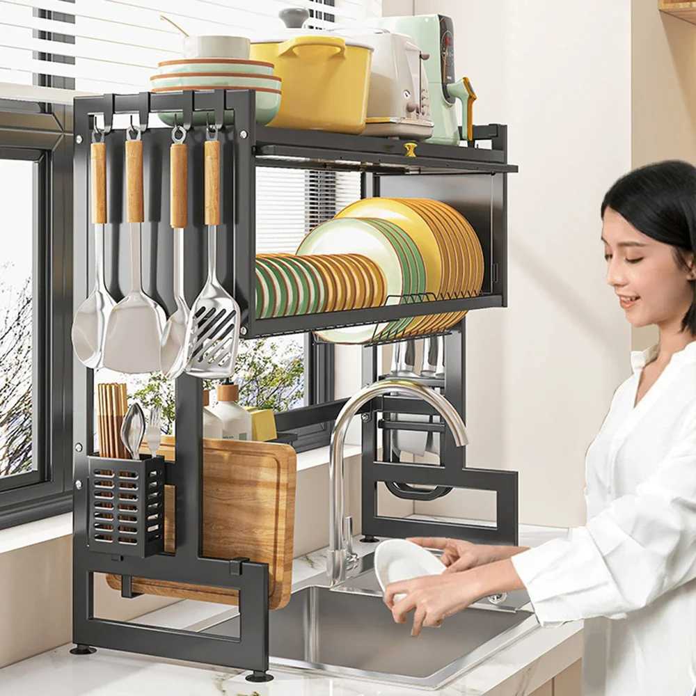 Kitchen Storage Organization Sink tray drying rack multi organizer cabinet sink rack kitchen storage rack stainless steel drainage rack WX6.4-image-998933948
