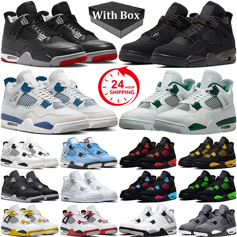 With Box 4s Military Blue Basketball Shoes Men Women 4 Bred Reimagined Black Cat Metallic Gold Red Cement Thunder Military Black Mens Trainers Outdoor Sneakers 