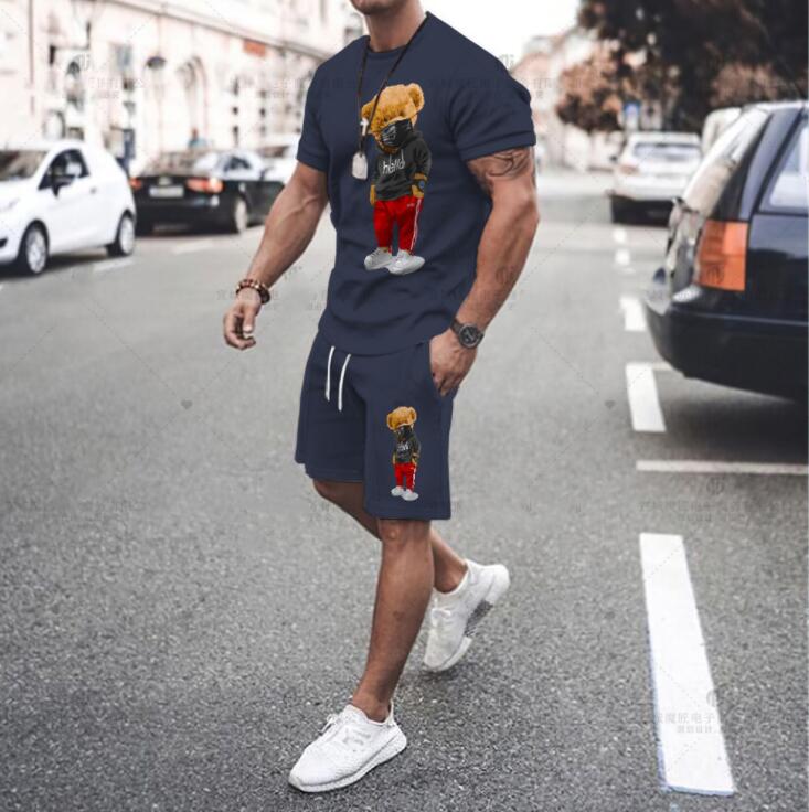 Mens Tracksuits Luxury Cotton Womens Summer Sets Bear Fashion Graphic Short Sleeved Tees Suits Oversized Mens T-shirt Shorts 2 Piece