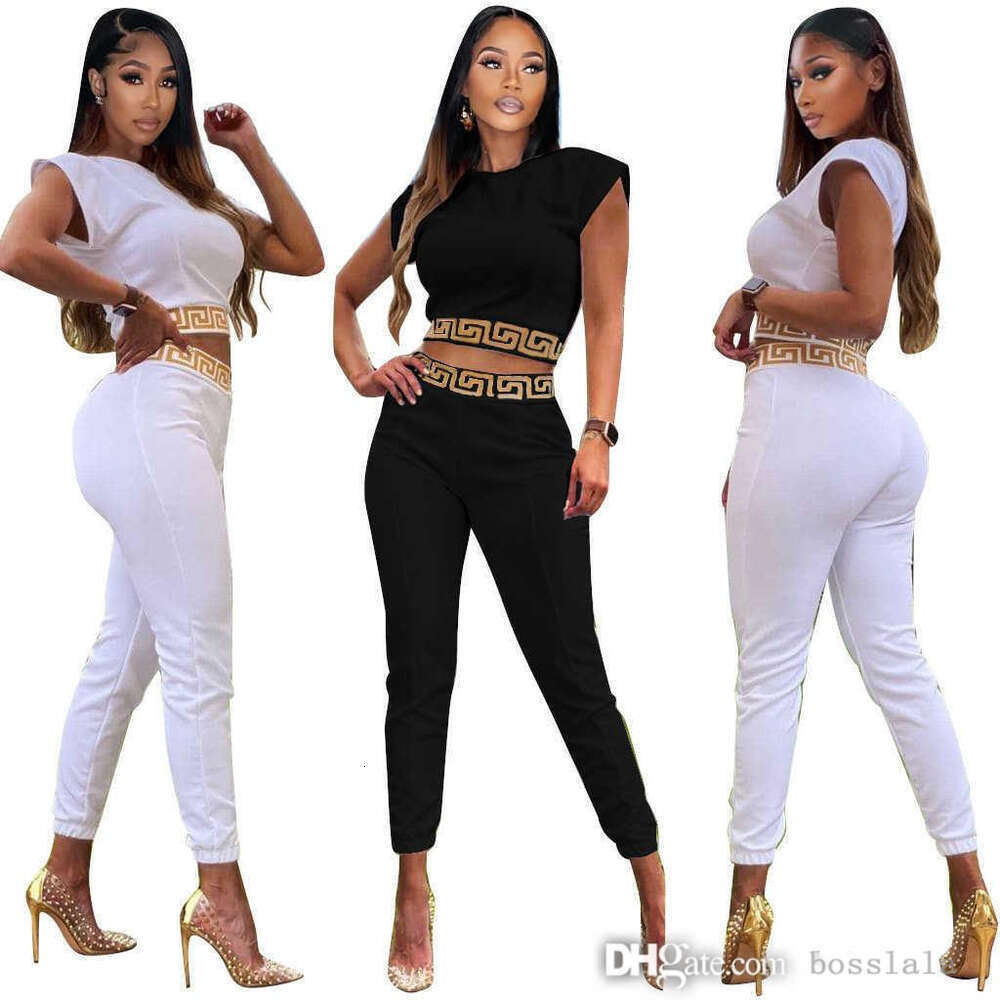 Designer Silm Pants Suit Women Two Pieces Jogger Set New Letters Printed Short Sleeve Sexy Fashion Tights Suits For Womens 
