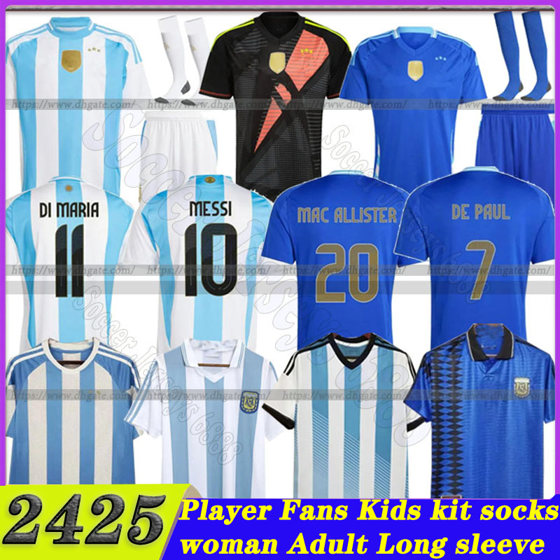 2024 Argentinas Soccer Jerseys Otamendi DE PAUL aRgENTIna National Team Copa DYBALA MARTINEZ KUN AGUERO Maradona Football Shirts 24 25 Men DI Maria Kids Kits 