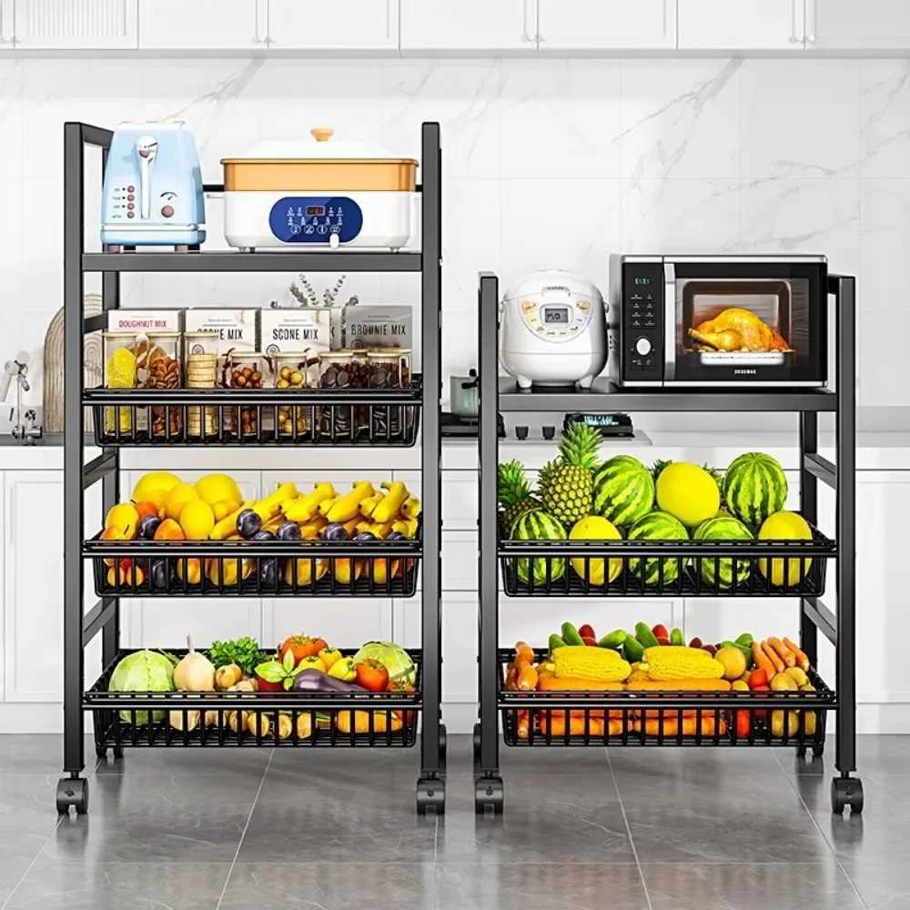 Storage Organization Kitchen Multi story household kitchen trolley detachable fruit and vegetable storage racks snack and miscellaneous picture b-image-999211526