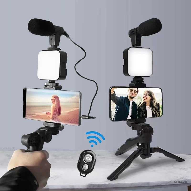 Tripods Smartphone Vlogging Kit With Tripod Phone Holder Mini Microphone LED Fill Light Starter For TikTok Live Stream Video YouTube 246052-image-985979951