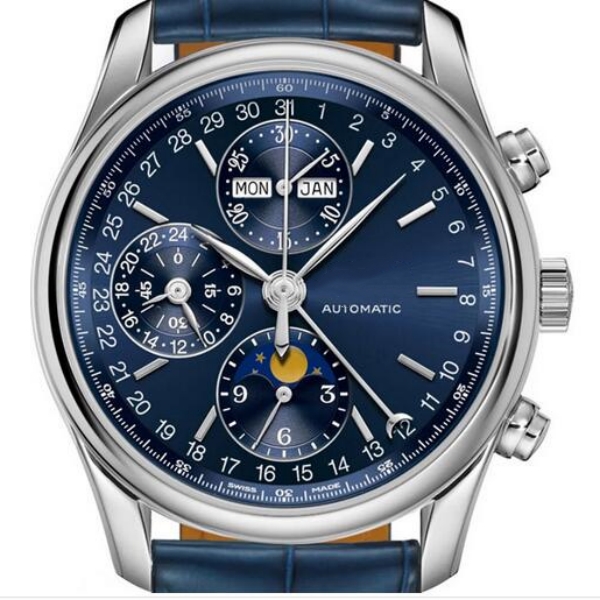 Hot sell brand watch mechanical automatic watches for men blue dial leather strap LON012-image-986500788