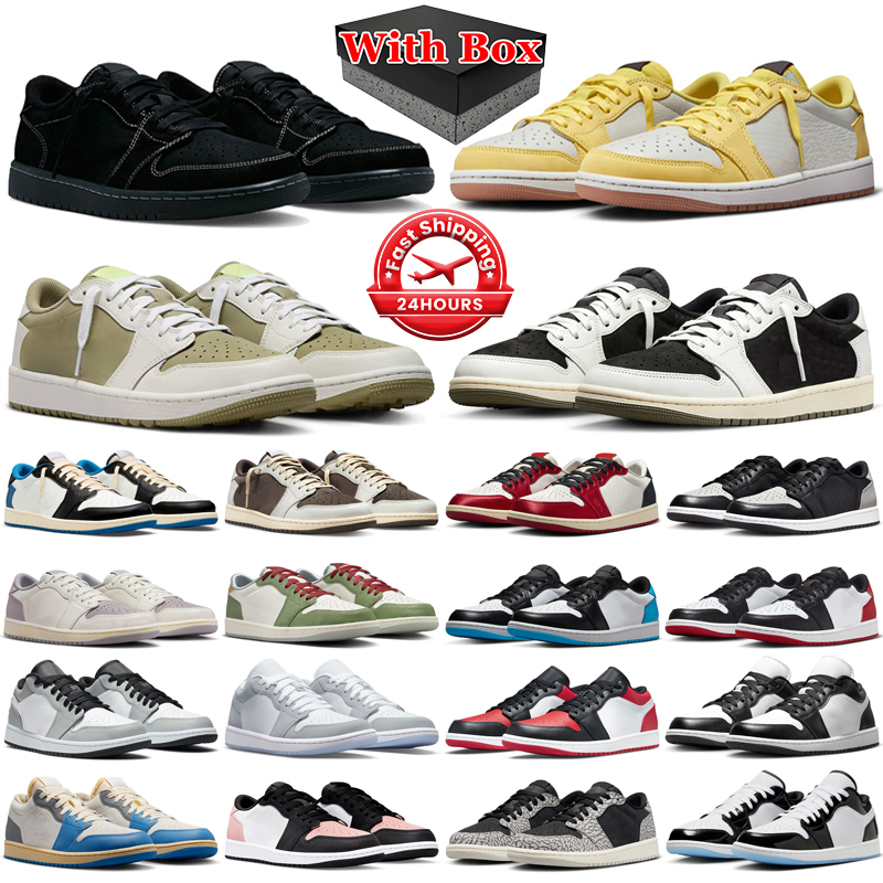 With box 1 basketball shoes men women 1s lows Black Phantom Olive Reverse Mocha Shadow Light Smoke Wolf Grey Panda Bred Toe mens trainers sports outdoors sneakers 