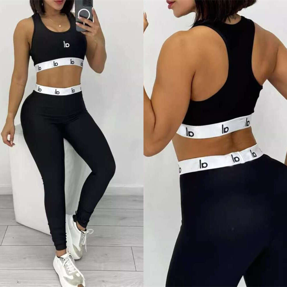 Womens Tracksuits Summer New Embroidered Vest TanksLetter Fashion Yoga Sports Casual Two Piece Set