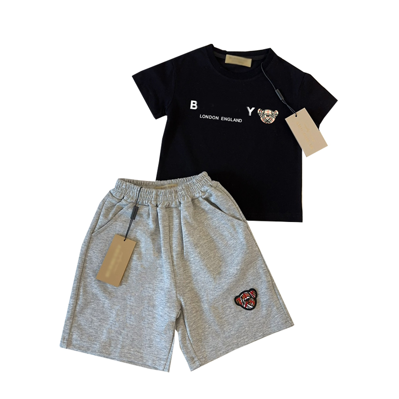 kid designer clothing luxury baby set children&#039;s short sleeved T-shirt+printed shorts set brand boy clothing cotton T-shirt size light Logo-image-999705070