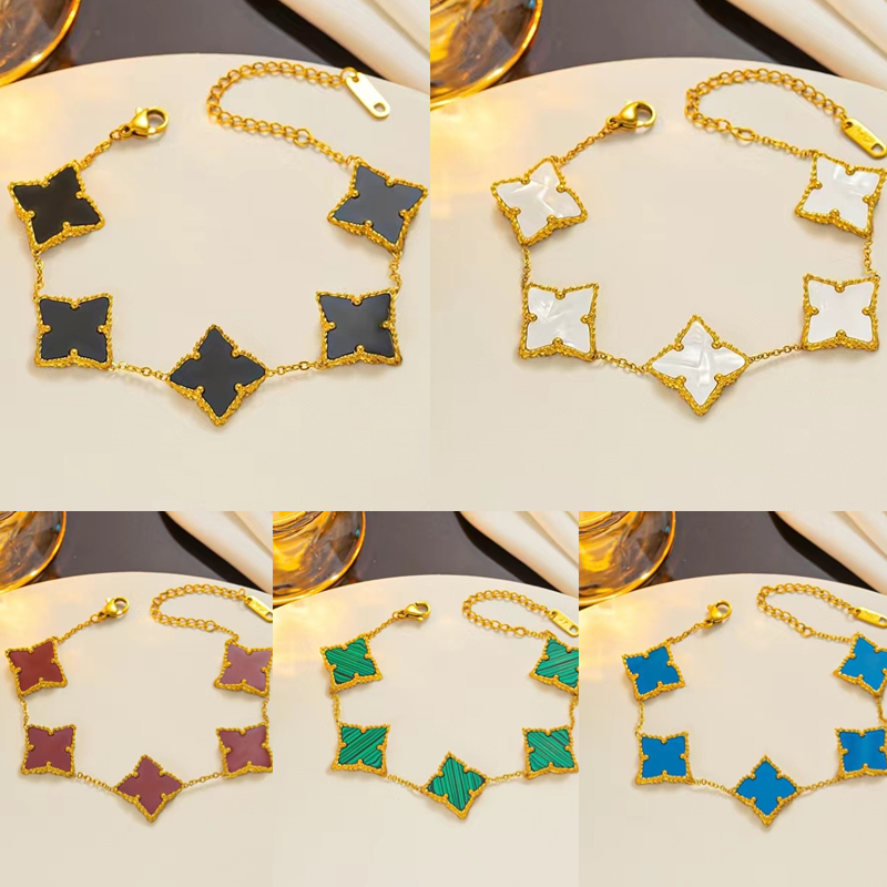 18K Gold Plated Classic Fashion Charm Bracelet Four-leaf Clover Designer Jewelry Elegant Mother-of-Pearl Bracelets For Women and Men High Quality 