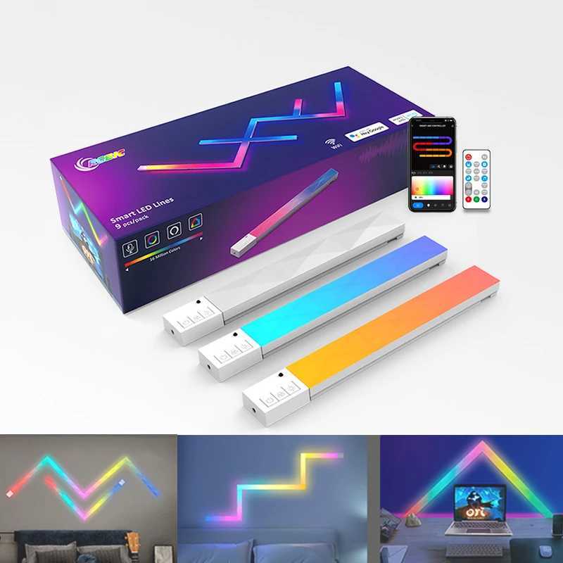 Desk Lamps Smart LED Lightbar RGB Light Wall Light Indoor WiFi RGBIC Light Panels Smart works with Alexa and Google DIY design APP/6 LED S2460555-image-986424096