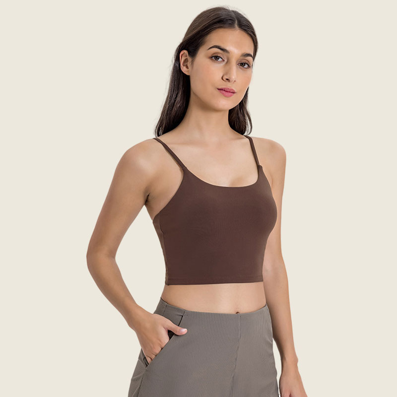 83 - Soutien-gorge long sans trace, haut de yoga classique, gilet respirant, soutien léger, lingerie de fitness, sous-vêtements sexy avec coussin