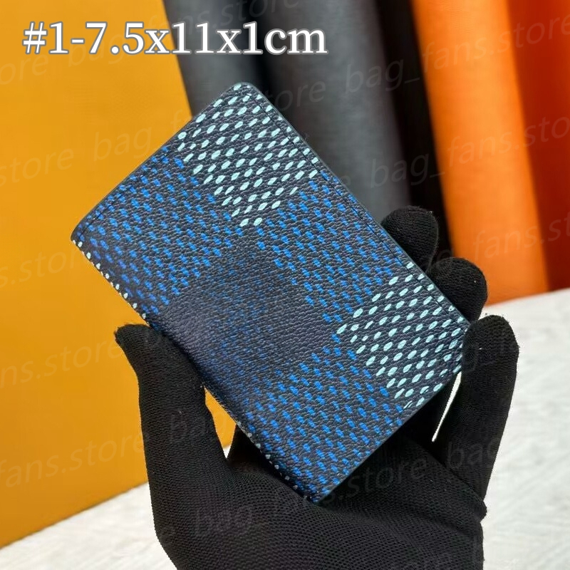 Fashion Designer Card Holders for Women Men (plz choose color according to the pic) Chessboard Grid Patern Mini Purses Small Wallets with Box 276-image-986615735