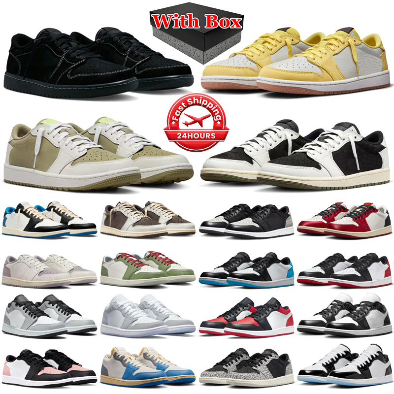 With box 1s jumpman 1 low basketball shoes men women Black Phantom Olive Toe Year of the Dragon Reverse Mocha Wolf Grey Panda mens trainers outdoor sports sneakers 