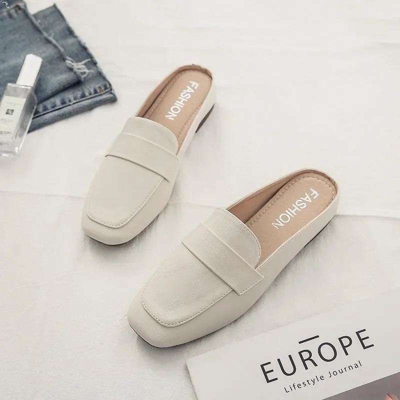 Baotou Half Slippers for Women Wearing Summer Korean Version Square Headed One Step Lazy Muller Slippers for Women 240606