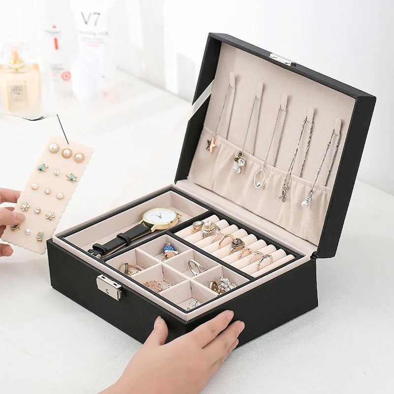 Jewelry Boxes Double-layer Wooden Jewlery Box Ring Box Jewelry Boxes and Packaging with PU Leather Jewelry Storage Organizer and Makeup Case-image-986648740
