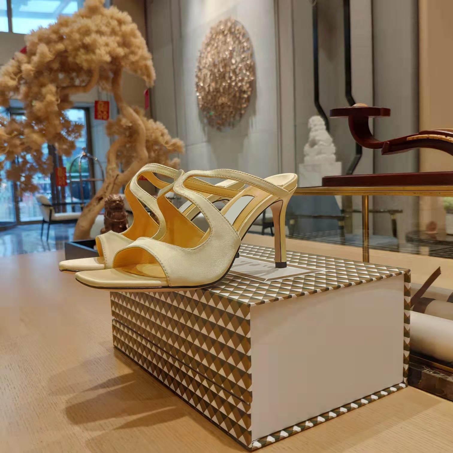 Sexy womens high heeled sandals Designer fashion slippers sandals high quality silk womens shoes with dress party heels with box-image-987076624