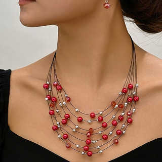 Bijoux de style bohème coloré en cristal perle perlé de style ethnique Collier d'oreilles Set Q240607