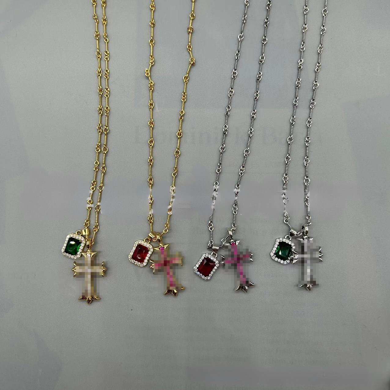 Designer CH Necklace Fashion Inlaid with Diamond Gemstone Cross Necklaces Vintage Do Old Bamboo Chain-image-987462962