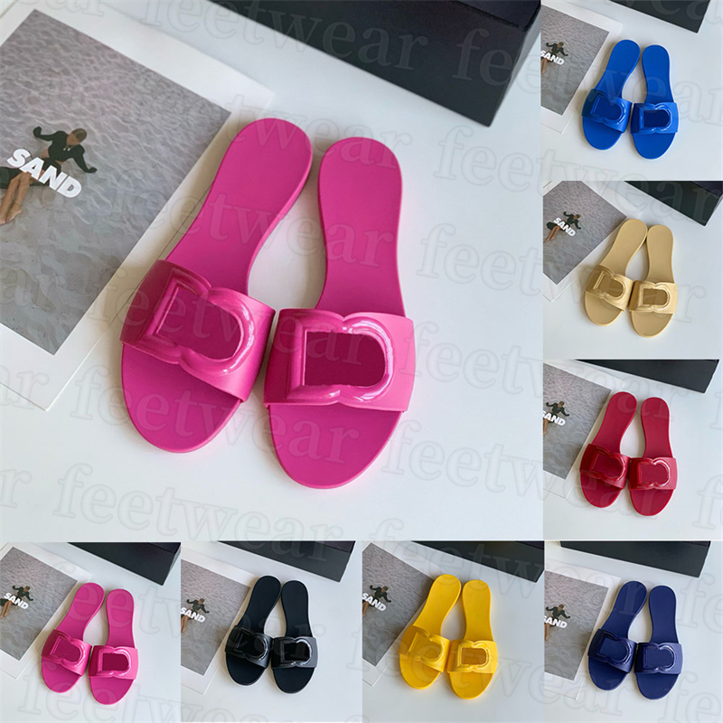 Designer sandals embossed interlocking logo rubber beachwear sliders womens slippers fuchsia black fashion ladies summer beach flat sandal slippe-image-987397925