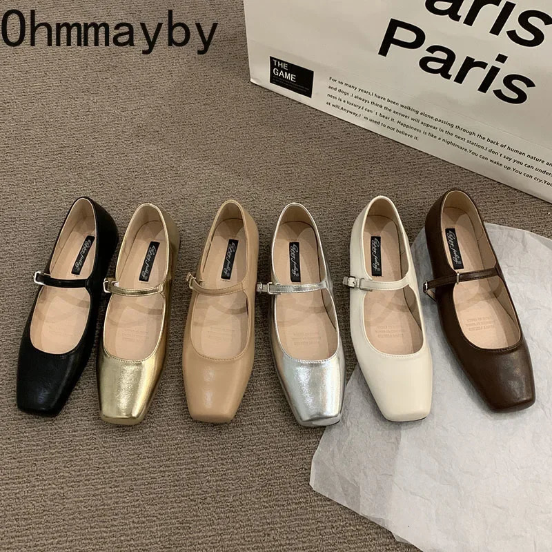 Spring Autumn Flats Women Shoes Fashion Shallow Buckle Ladies Comfort Square Toe Ballerina Shoes 240607