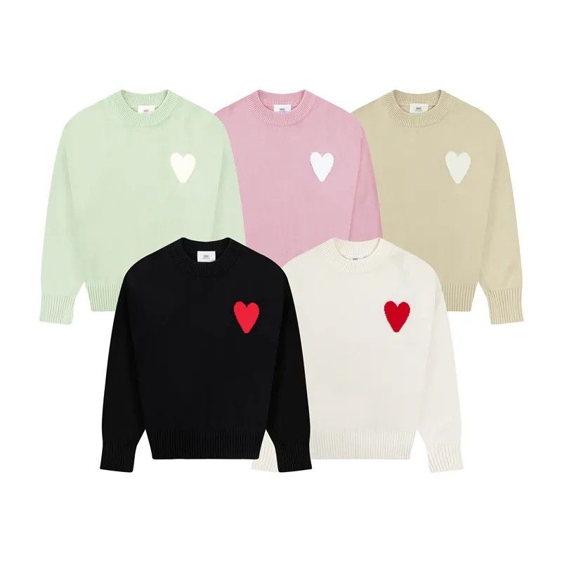 Fashion Unisex Designer Sweater men Women's Korean Fashion Heart Pattern Round Neck Knitwear sweatshirts Luxury Brand Lover line Small Red H