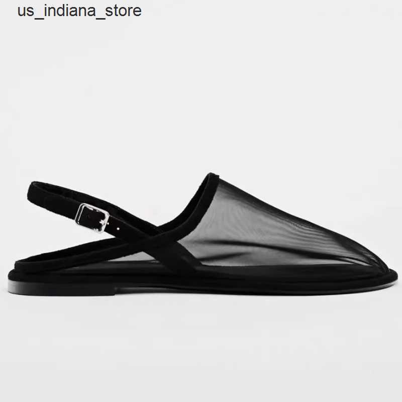 Sandals Sandals Mesh Flat Mule Shoes Women Luxury Designer Sandals Women Casual Breathable Slingback Sandals Netted See-through Slipper Women Q24-image-987564682