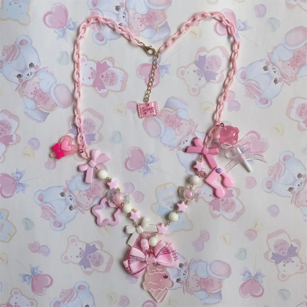 lolita hand-made dessert party cute sweet pink necklace sweet little ice cream sweet mother jewelry 240531-image-987765396
