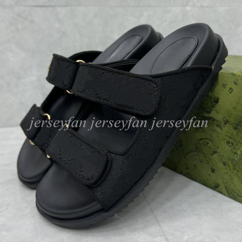 Top Quality Women Men Slippers With Velcro EUR 35-45 Fabric/Staw/Leather Fashion Flat Slipper 27511-image-987781618