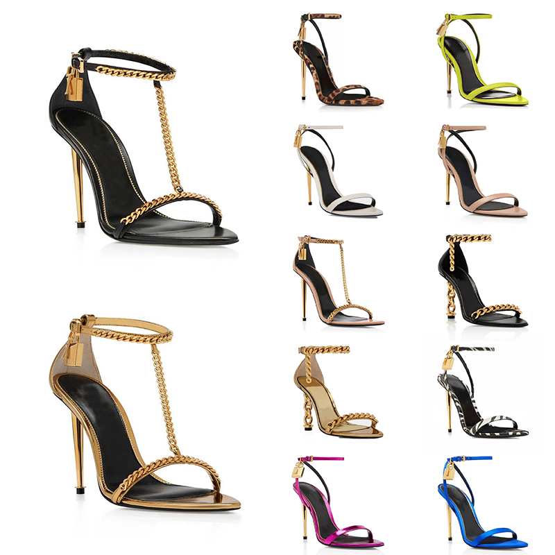 Fashion Luxury Womens High Heels Tom Designer Sandals Fords padlock pointy naked sandal Pony Leopard black nude pink silver gold Pumps slingback