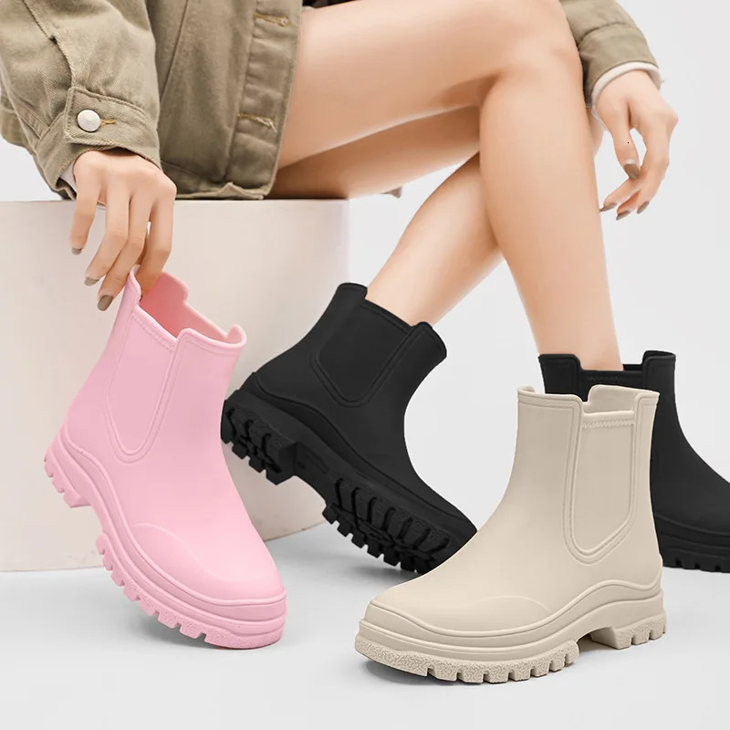Rubber Boot for Womens Rain Shoes Waterproof Work Garden Galoshes Fishing Rainboots Skateboard Ankle Kitchen Shoes Footwear 240607