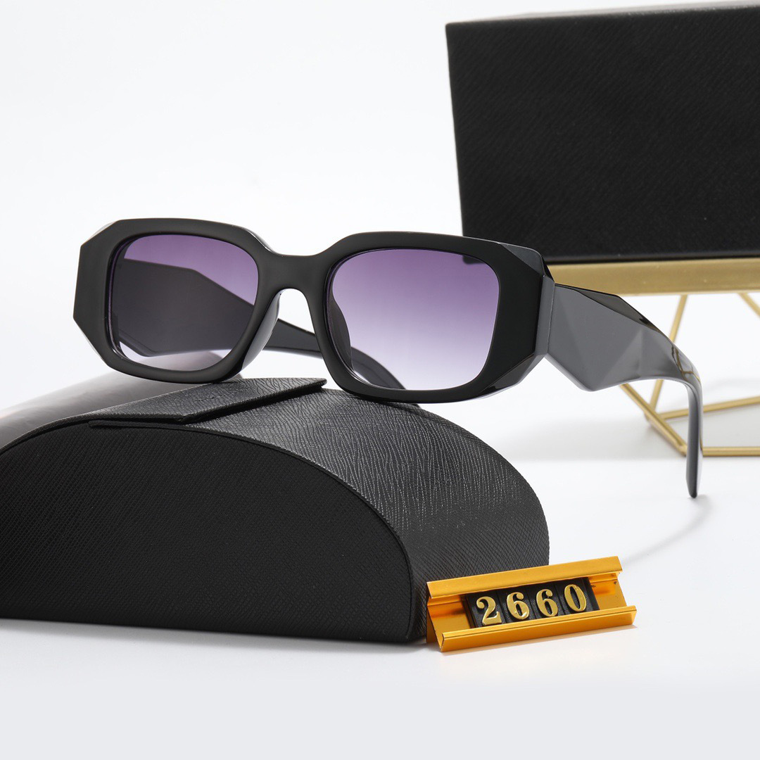Fashion Women Designer Sunglasses Goggles Beach Sunglasses Retro Small rectangle Frame UV40 with Box-image-987982708