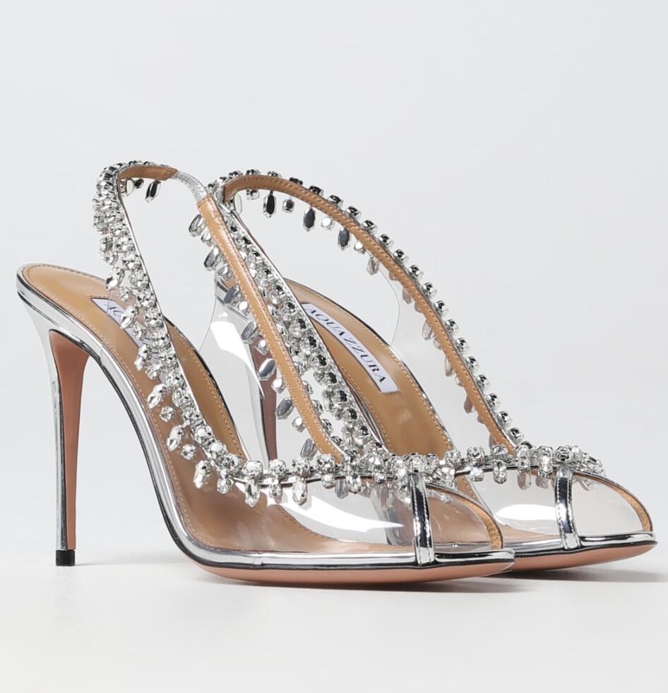 Famous Brand Women's Temptation Sandals Shoes Open Toe Crystal-embellished Leather PVC Slingback Party Wedding Dress Pumps Lady Walking EU35-43