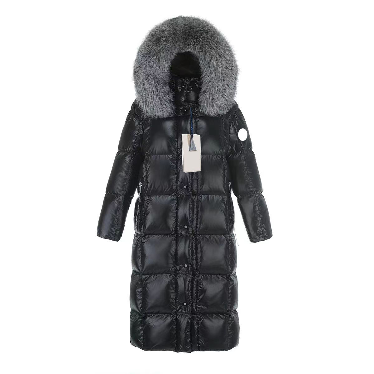 Designer women's down jacket long jacket fur windbreaker fluffy down jacket classic hooded top slim fit windproof warm top S-2XL