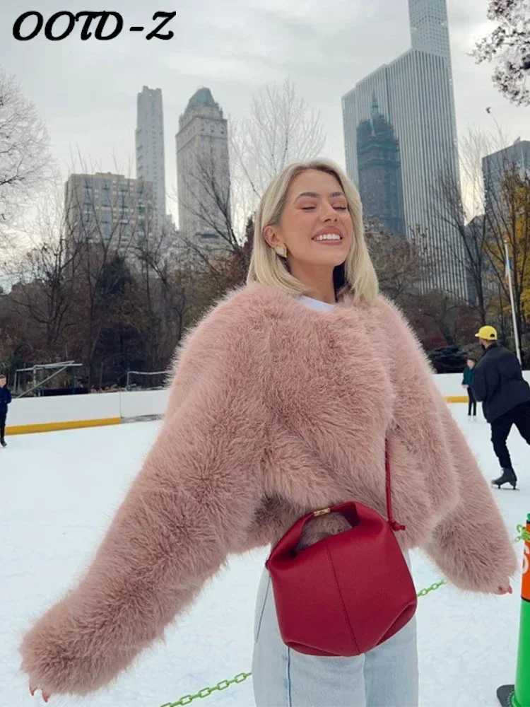 Womens Fur Faux Fur Luxury fluffy artificial fur coat for womens loose long sleeved thick warm jacket for womens 2023 fashionable and elegant win-image-988219518