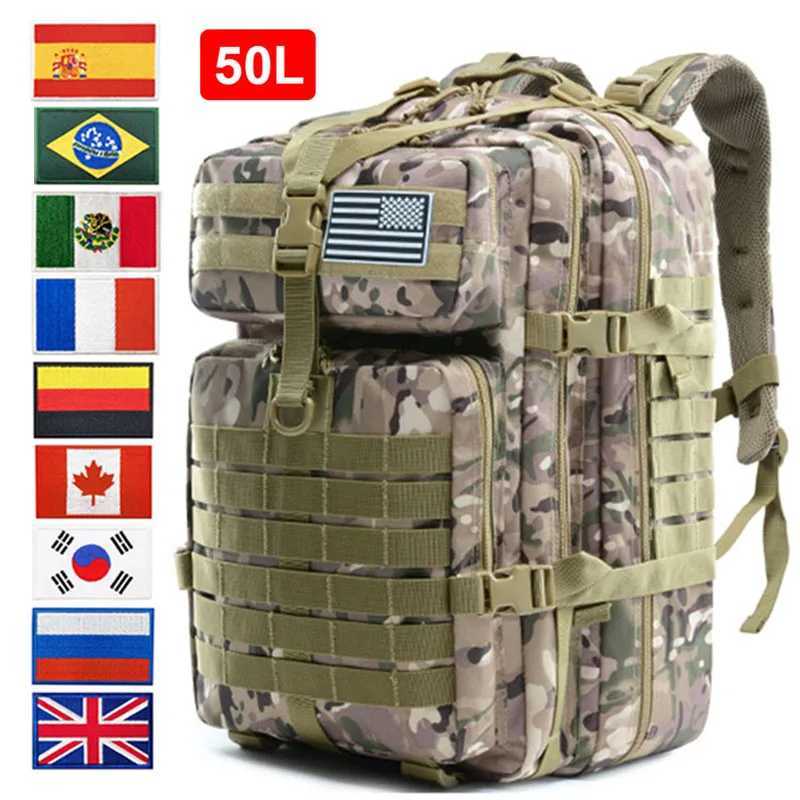 Outdoor Bags 30L/50L Tactical Backpacks Men Sports Hiking Camping Rucksack Man Bag with Flag Patch Gym Crossfit Backpack 900D Nylon 2461107-image-988289076