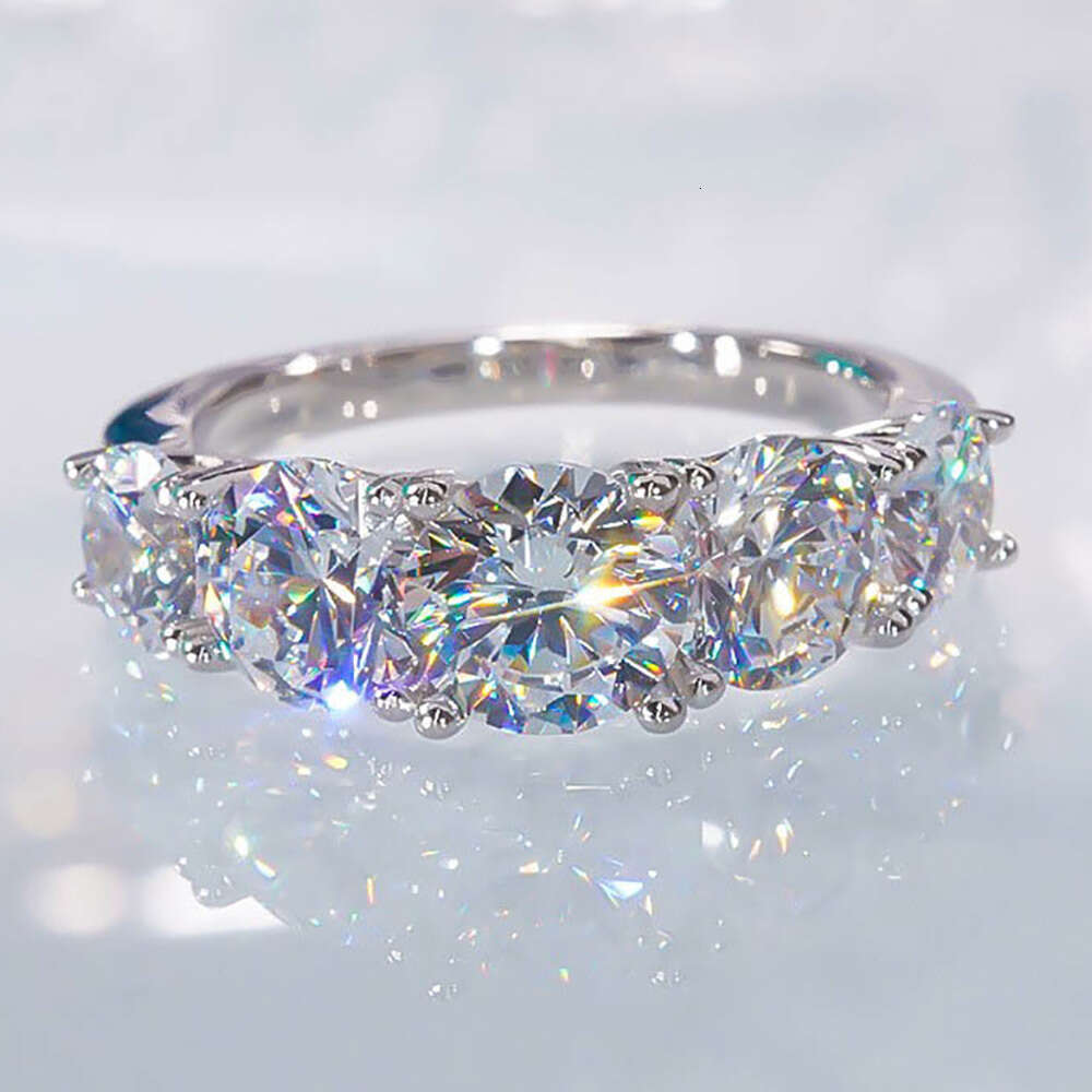 5 Stones 3.6cttw Full Moissanite Rings for Women S Sterling Sier Row Ring Plate Sparkling Diamond Wedding Bands Jewelry-image-988948044