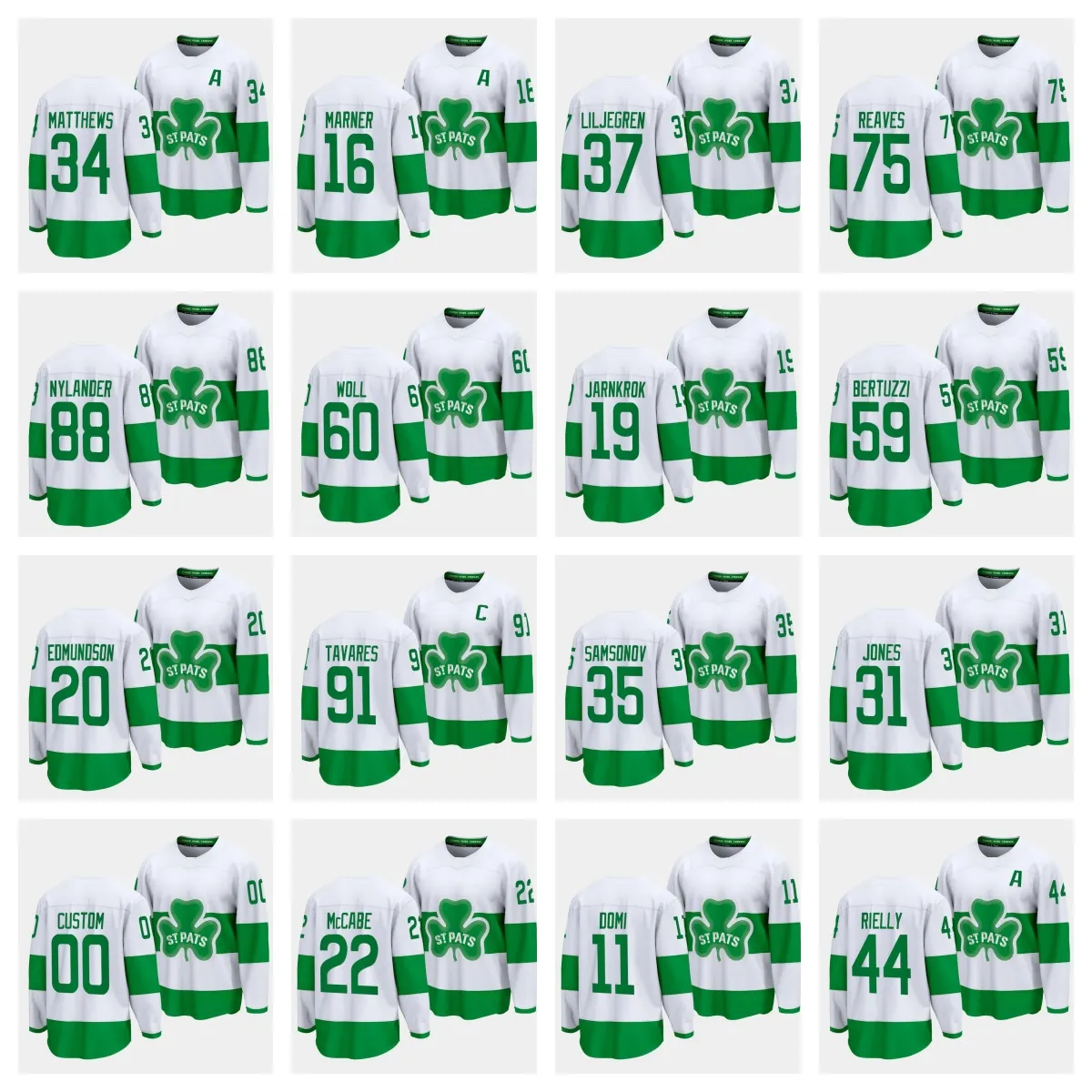Men Women Auston Matthews William Nylander John Tavares Mitchell Marner Max Domi Tyler Bertuzzi 2024 St. Patricks Alternate Hockey Jersey-image-988524669