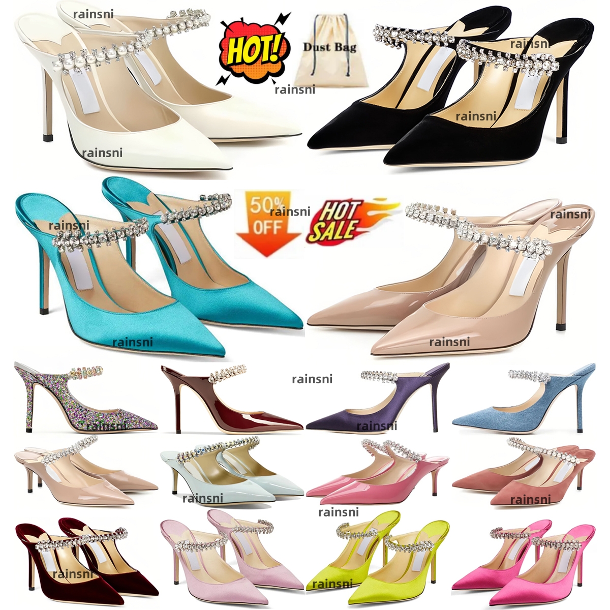 designer choo Bing 65mm Heeled Mule heels Womens Dress Shoes London slingback Heel Crystal Strap Pumps Lady Sandals Classic party Wedding shoe Sa-image-988882542