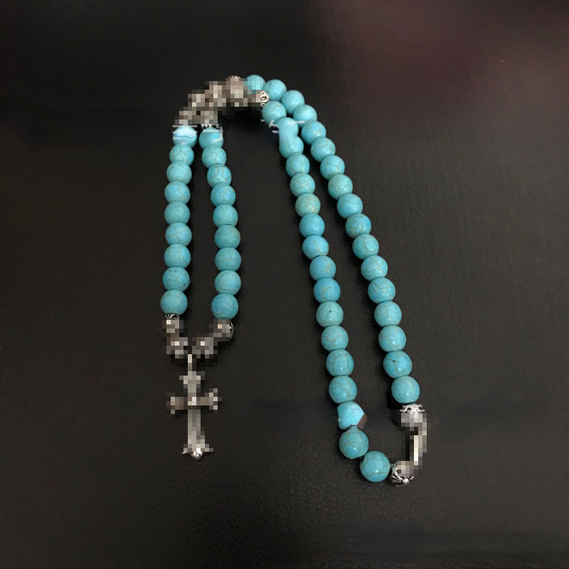 Designer Beaded Necklaces New Turquoise Cross Sweater Necklace Make Old Unisex Vintage Punk Necklace Dual-use Bracelet-image-988865515