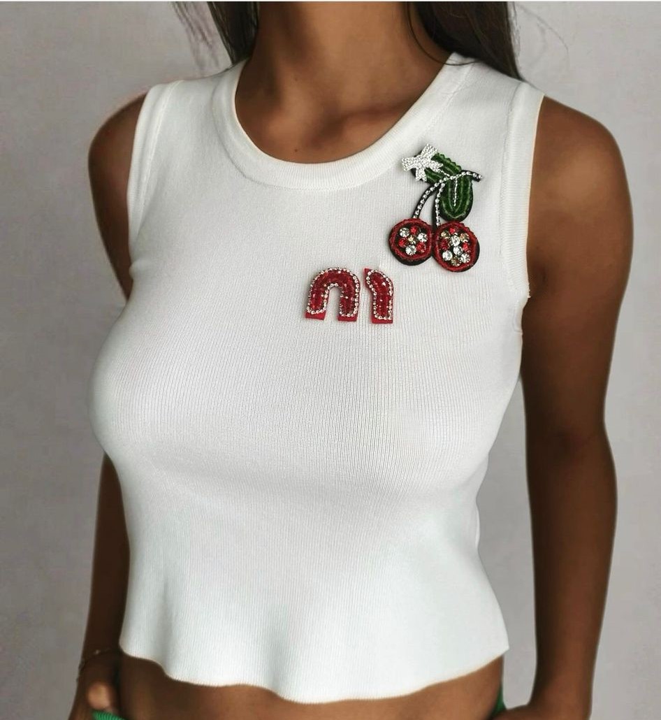 Womens Tops Tank Top T-Shirt MU Regular Cropped Cotton Jersey Camis Female Femme Knits Tees Designer Embroidery Knitted Vest Sport Breathable-image-988560449