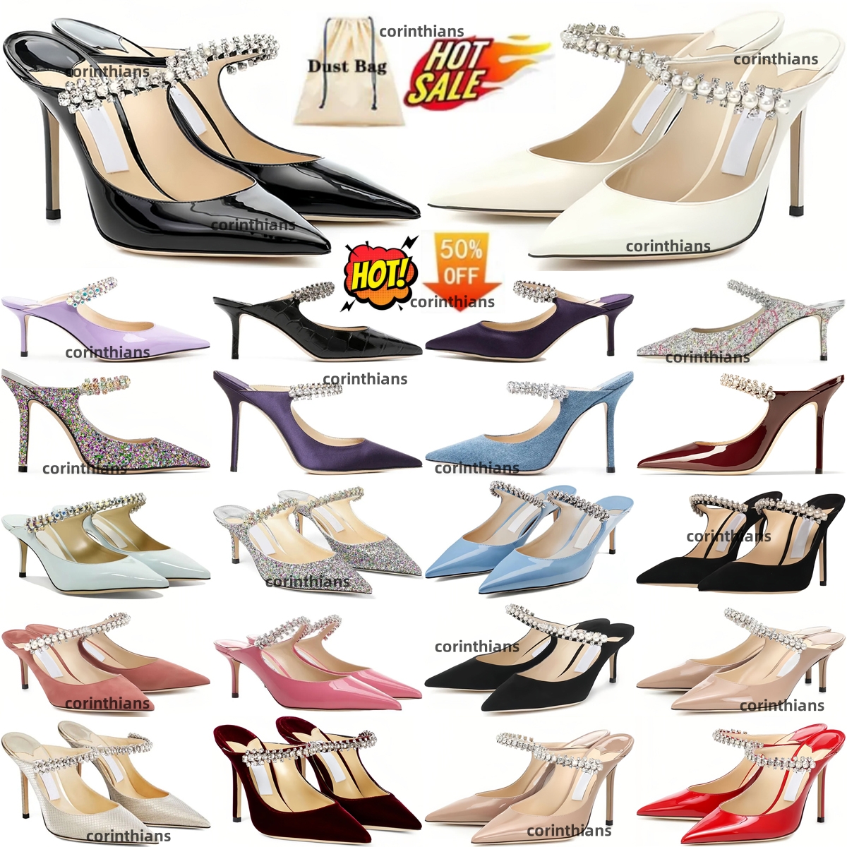 designer choo Bing 65mm Heeled Mule heels Womens Dress Shoes London slingback Heel Crystal Strap Pumps Lady Sandals Classic party Wedding shoe Sa-image-988882570