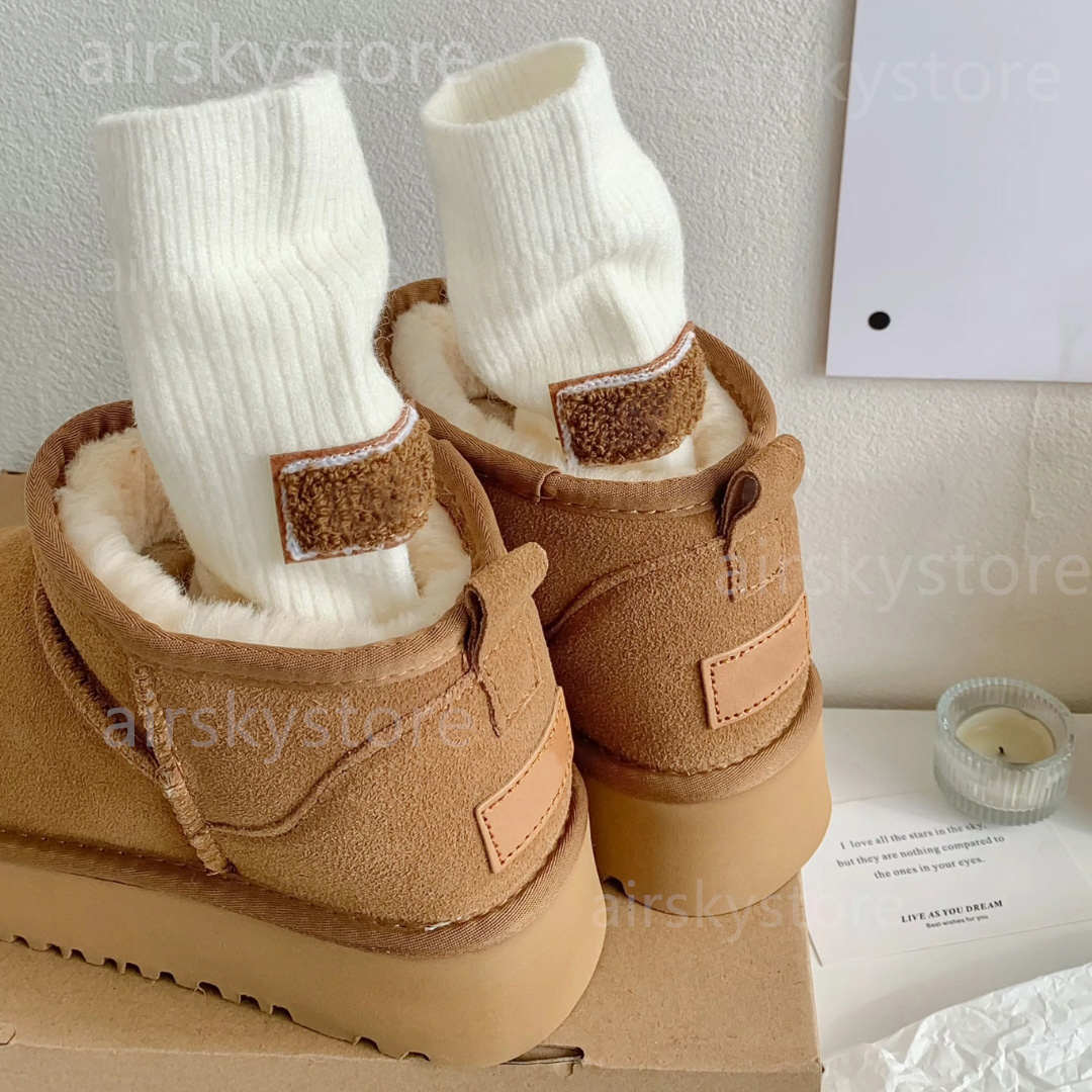 Designer wwomen Fur Slides uggg Classic Black and Antelope Brown Mini Boot Slip-on Suede Wool Les Petites end Comfort Winter Booties 54 and small-image-989391485