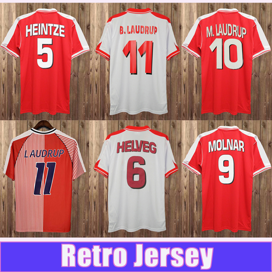 1986 1998 M. LAUDRUP National Team Retro Mens Soccer Jerseys HELVEG HOGH HEINTZE POVLSEN MOLNAR LAUDRUP Home Away vintage Football Shirts