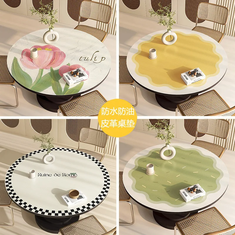 Round Table Mat Waterproof Oil-proof Washable Small Round Leather Anti-ironing Tea Table Tablecloth 53JY01-image-1034991918