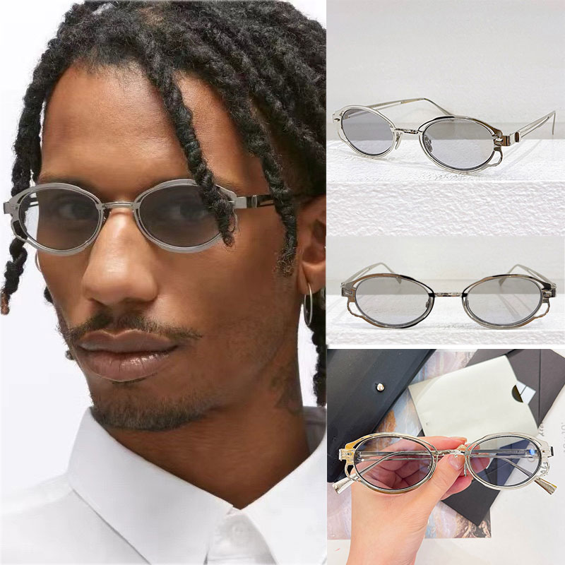 Retro brand Mens designer sunglasses H01 gold metal small oval sunglasses Mens casual sunglasses UV400 protective minimalist style metal glasses-image-989444194