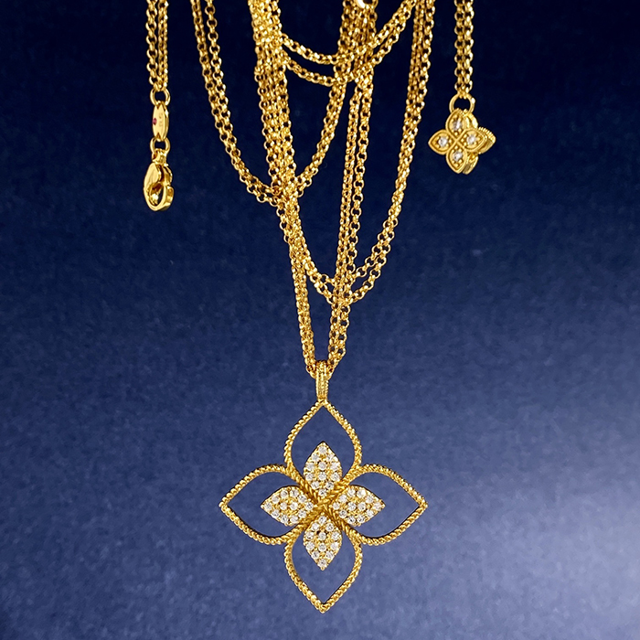 COIN four leaf flower necklace Length 84 CM zinc silver alloy gold plated hypoallergenic counter quality Premium gift with Czech crystal J005-image-989247358