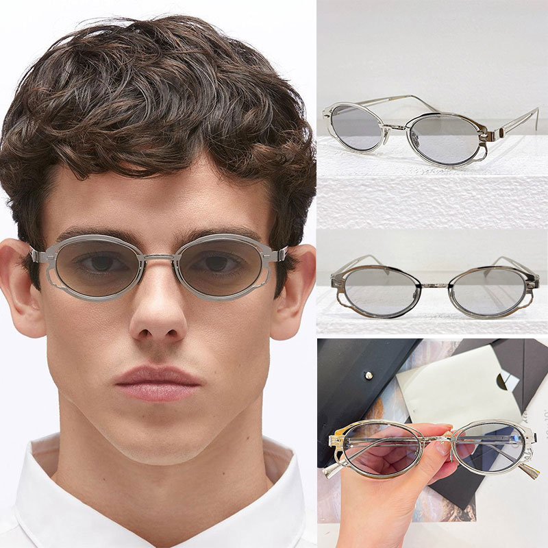 24SS Mens Designer Sunglasses H01 Silver Metal Small Oval Sunglasses Famous Brand for Mens Leisure Sunglasses UV400 Protective Minimalist Style M-image-989446356