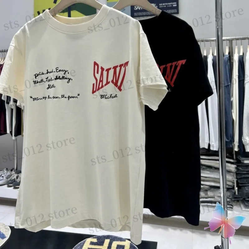 Men's T-Shirts Summer Couple Saint Michael T-shirts Cotton Retro Letter Embroidered Print Short Sleeve Top Tees Men Women Cleanfit Tshirt T2
