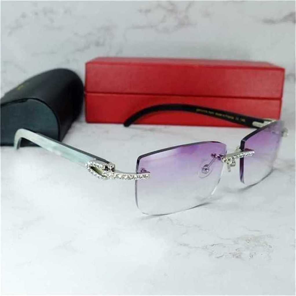 Designer's new style sunglasses Men Luxury Carter Cubic Zircon Buffalo Horn Rimless Rhinestone Iced Out Buffs Women Shades EyewearKajia